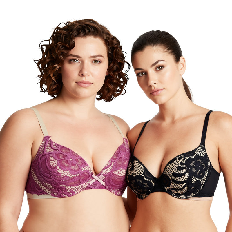 Women's Plus Size Perfect Shape Add 1 Cup Push Up Underwire Lace Bras