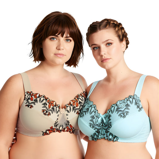 Women's Plus Size Minimizer Wireless Unlined Bra with Embroidery Lace