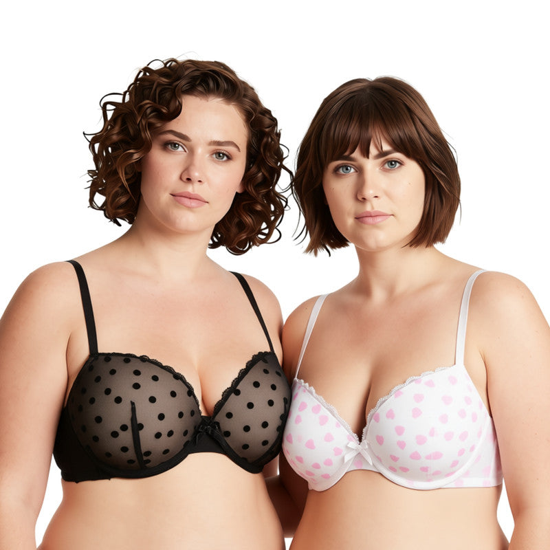 Women's Plus Size Push Up Add 1 and a half Cup Underwire Mesh Bra