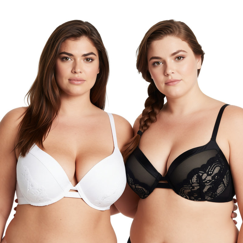 Women's Plus Size Push Up Add 1 Cup Underwire Perfect Shape Lace Bra