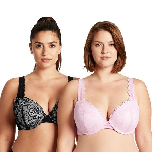 Women's Plus Size Add 1 and a half Cup Push Up Underwire Convertible Lace Bras