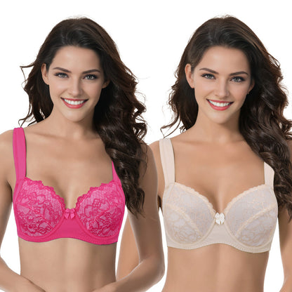 Women's Plus Size Unlined Underwire Lace Bra with Cushion Straps