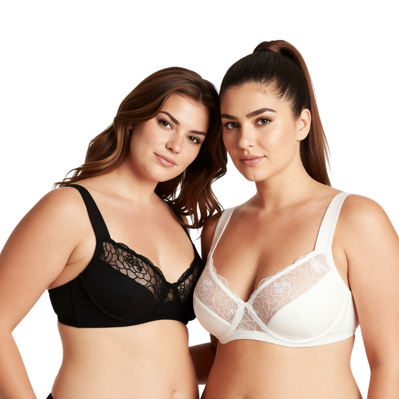 Women's Plus Size Minimizer Underwire Bra With Lace Embroidery
