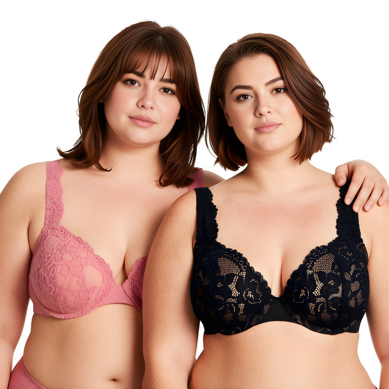 Women's Plus Size Add 1 and a half Cup Push Up Underwire Convertible Lace Bras