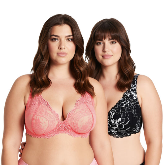 Women Plus Size Underwire Add 1+ Cup Push Up Mesh Lace Bra