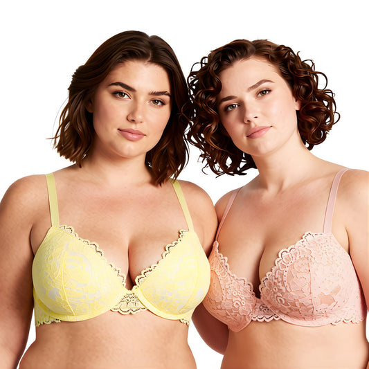 Women's Underwire Plus Size Push Up Add 1 and a Half Cup Lace Bras