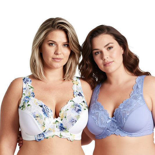 Women's Minimizer Unlined Underwire Bra with Lace Embroidery