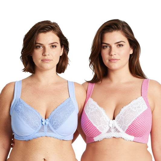 Women's Plus Size Unlined Underwire Lace Bra with Cushion Straps