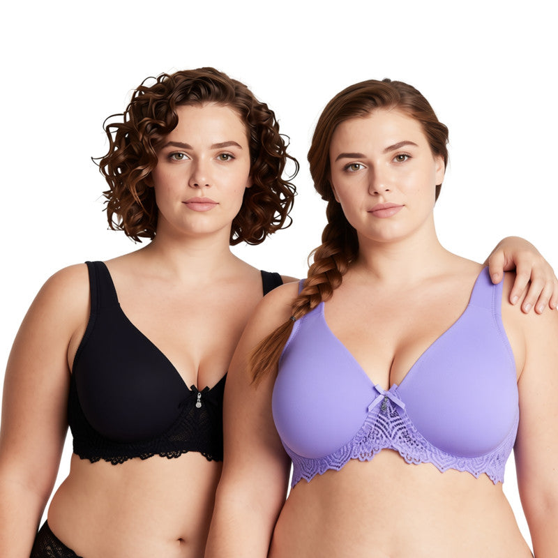 Women's Plus Size Unlined Underwire Lace Bra with Cushion Straps