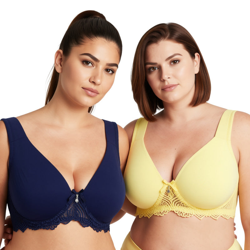 Women's Plus Size Unlined Underwire Lace Bra with Cushion Straps