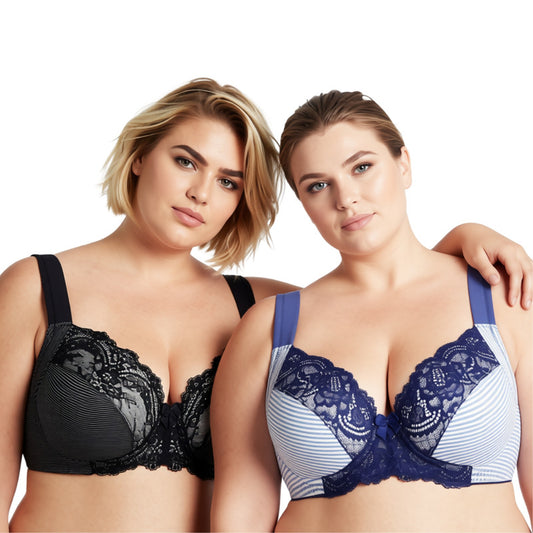 Women's Plus Size Unlined Underwire Lace Bra with Cushion Straps