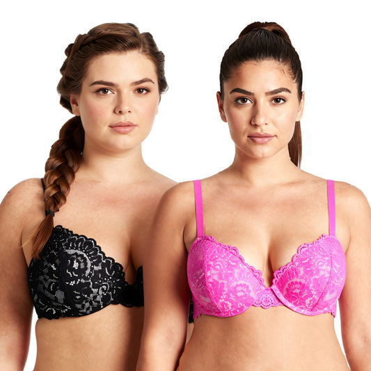 Women's Underwire Plus Size Push Up Add 1 and a Half Cup Lace Bras