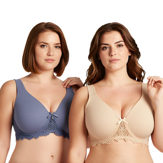 Women's Plus Size Unlined Underwire Lace Bra with Cushion Straps
