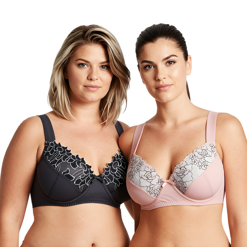 Women's Plus Size Minimizer Underwire Bra With Lace Embroidery