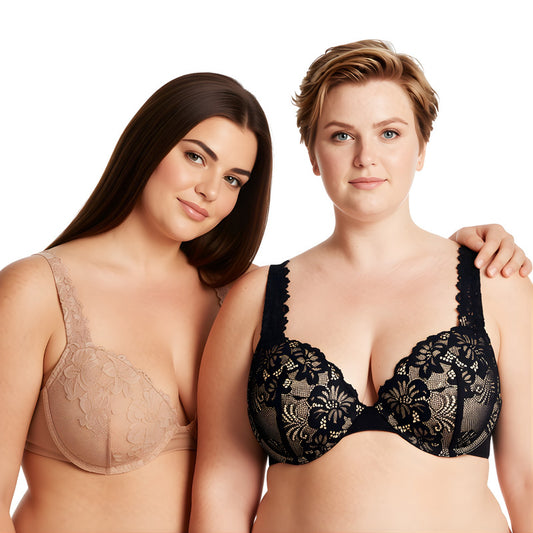 Women's Plus Size Add 1 and a half Cup Push Up Underwire Convertible Lace Bras