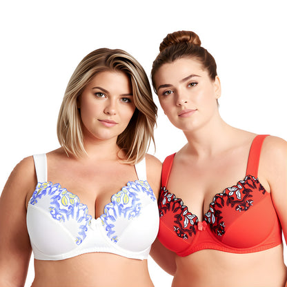 Women Plus Size Minimizer Underwire Unlined Bra with Embroidery Lace