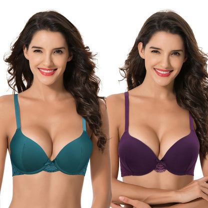 Womens Plus Size Push Up Add 1 Cup Underwire Perfect Shape Tshirt Bra