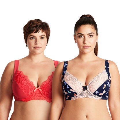 Women's Plus Size Unlined Underwire Lace Bra with Cushion Straps