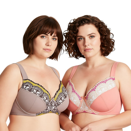 Plus Size Minimizer Underwire Bra With Lace Embroidery