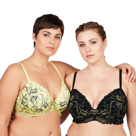 Women's Underwire Plus Size Push Up Add 1 and a Half Cup Lace Bras