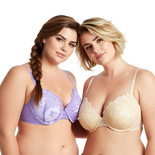 Women Plus Size Push Up Add 1 and a Half Cup Underwire Lace Mesh Bra