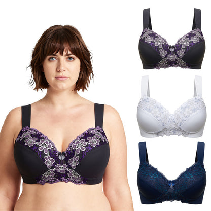 Plus Size Minimizer Unlined Wireless Bra with Lace Embroidery