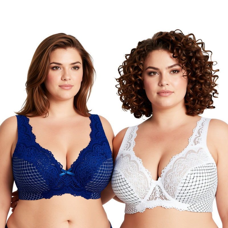Women's Minimizer Unlined Underwire Bra With Lace Embroidery