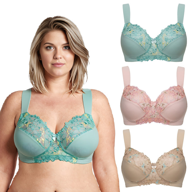 Plus Size Minimizer Unlined Wireless Bra with Lace Embroidery