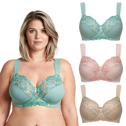 Plus Size Minimizer Unlined Wireless Bra with Lace Embroidery