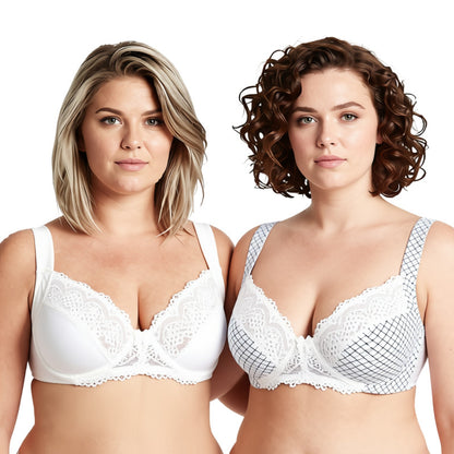 Women's Plus Size Unlined Underwire Lace Bra with Cushion Straps