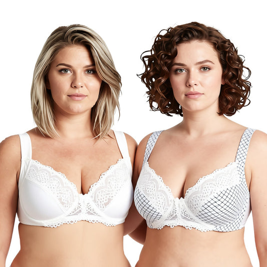 Women's Plus Size Unlined Underwire Lace Bra with Cushion Straps