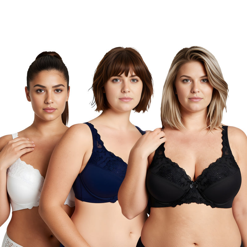 Plus Size Minimizer Underwire Unlined Bra with Embroidery Lace
