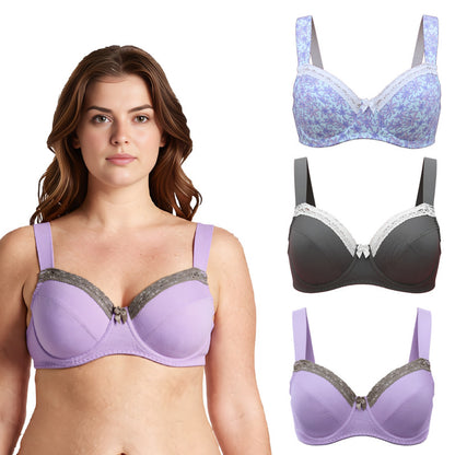 Women's Plus Size Underwired Unlined Balconette Cotton Bra