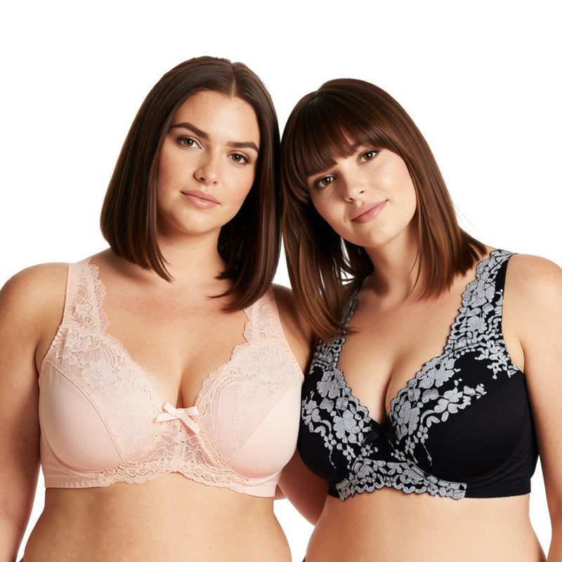 Women's Minimizer Unlined Underwire Bra with Lace Embroidery