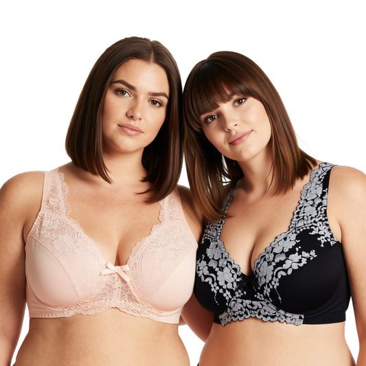 Women's Minimizer Unlined Underwire Bra with Lace Embroidery