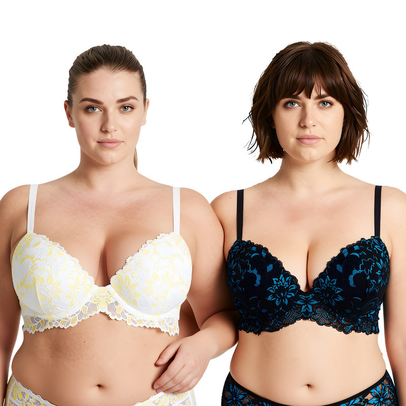 Women's Underwire Plus Size Push Up Add 1 and a Half Cup Lace Bras