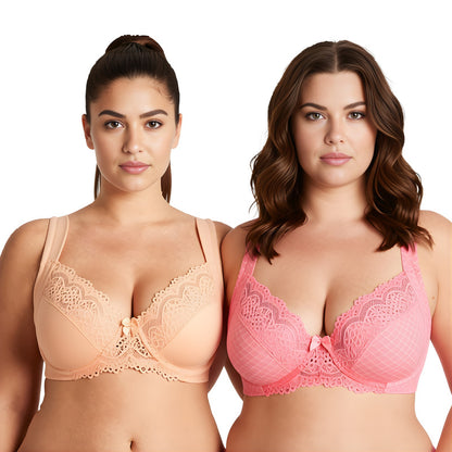 Women's Plus Size Unlined Underwire Lace Bra with Cushion Straps