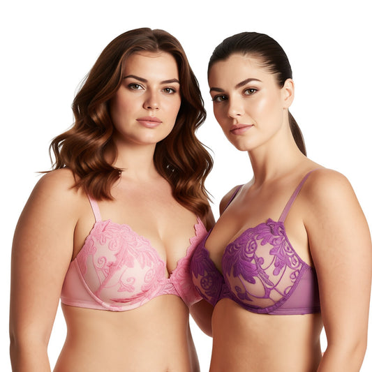 Women Plus Size Push Up Add 1 and a Half Cup Underwire Lace Mesh Bra