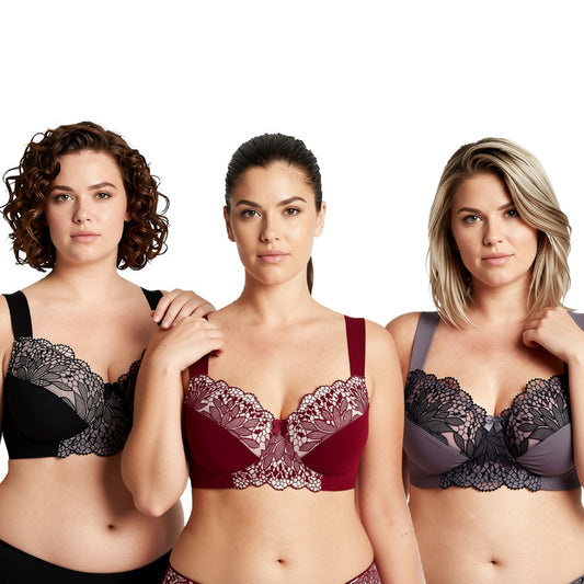 Plus Size Unlined Minimizer Wire Free Bra with Embroidery Lace