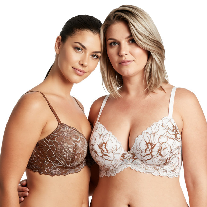 Women's Underwire Plus Size Push Up Add 1 and a Half Cup Lace Bras