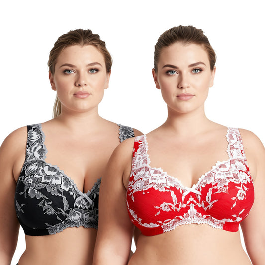 Women's Plus Size Minimizer Unlined Wireless Lace Full Coverage Bras