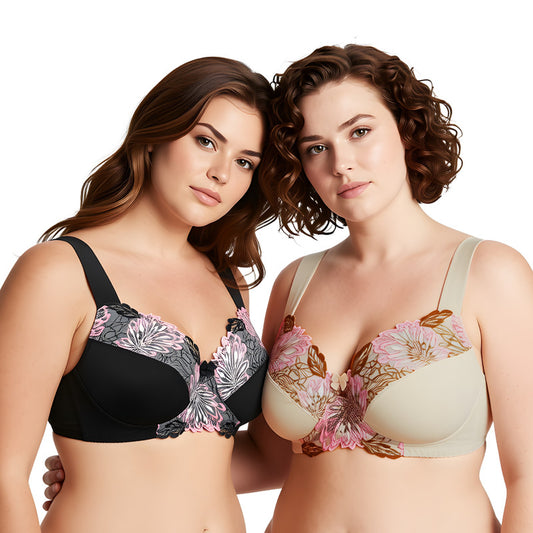 Women's Plus Size Minimizer Wireless Unlined Bra with Embroidery Lace