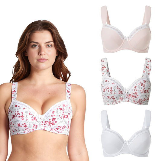 Women's Plus Size Underwired Unlined Balconette Cotton Bra