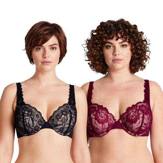 Women's Plus Size Add 1 and a half Cup Push Up Underwire Convertible Lace Bras