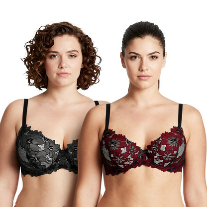Women's Plus Size Push Up Add 1 Cup Underwire Perfect Shape Lace Bras