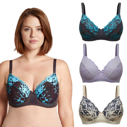 Plus Size Unlined Semi-Sheer Balconette Underwire Lace Bra