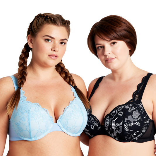 Women's Plus Size Add 1 and a half Cup Push Up Underwire Convertible Lace Bras