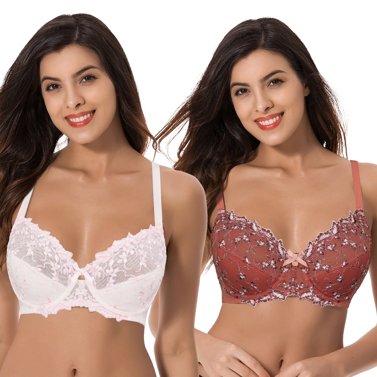 Women's Lightly Padded Underwire Embroidery Lace Bra