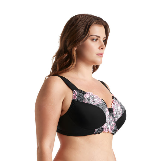 Women's Plus Size Minimizer Wireless Unlined Bra with Embroidery Lace