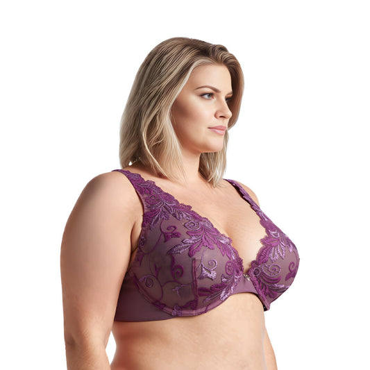 Women’s Plus Size Underwire Unlined Full Coverage Embroidery Lace Bra